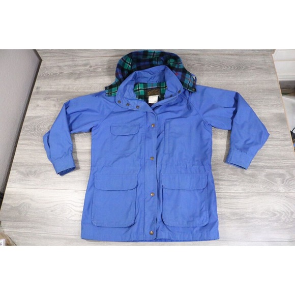 Vintage Eddie Bauer Wool Plaid Flannel Lined Hooded Full Zip Parka Jacket Mens M - Picture 1 of 6